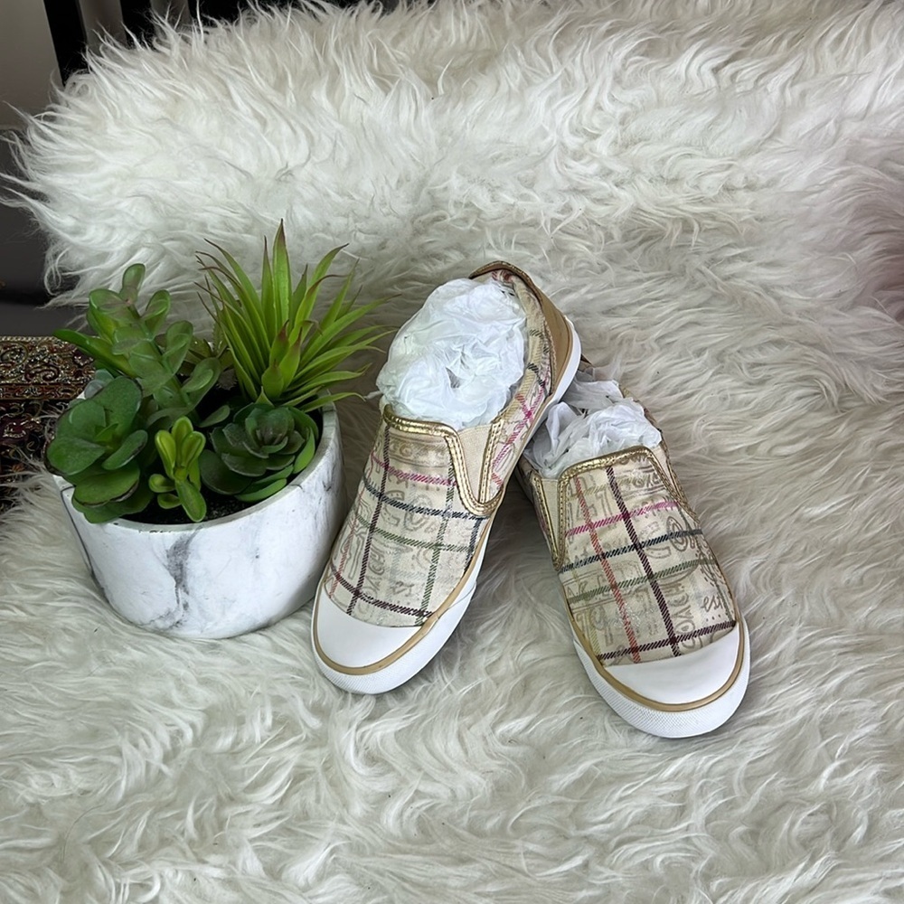 Coach Women’s Beale Multicolor Plaid Slip-On Sneakers Size 5B